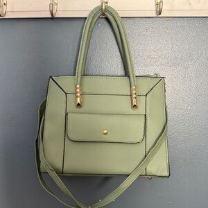 Sophisticated Sage Green Satchel with Gold Accents